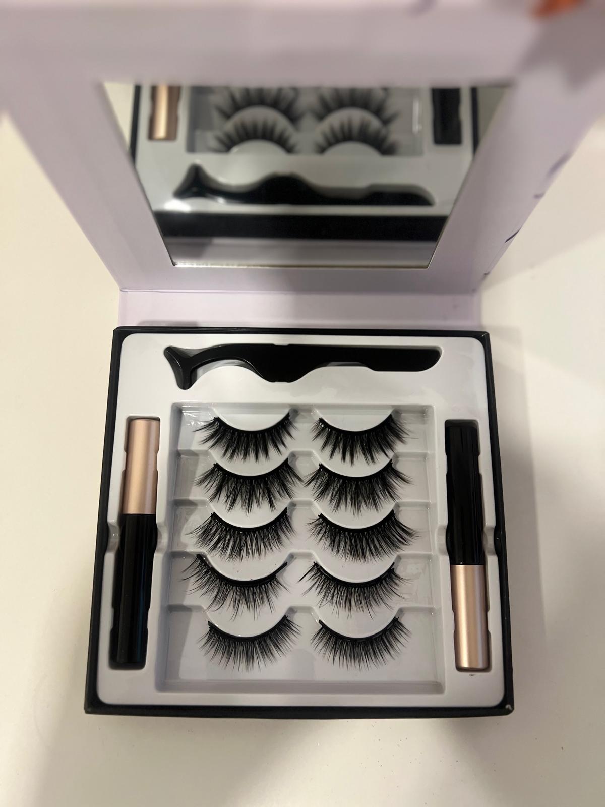 YALLA LASH Magnetic False Eyelashes Kit, 5 Pairs Different Styles 3D Look Magnetic Lashes, No Glue Needed