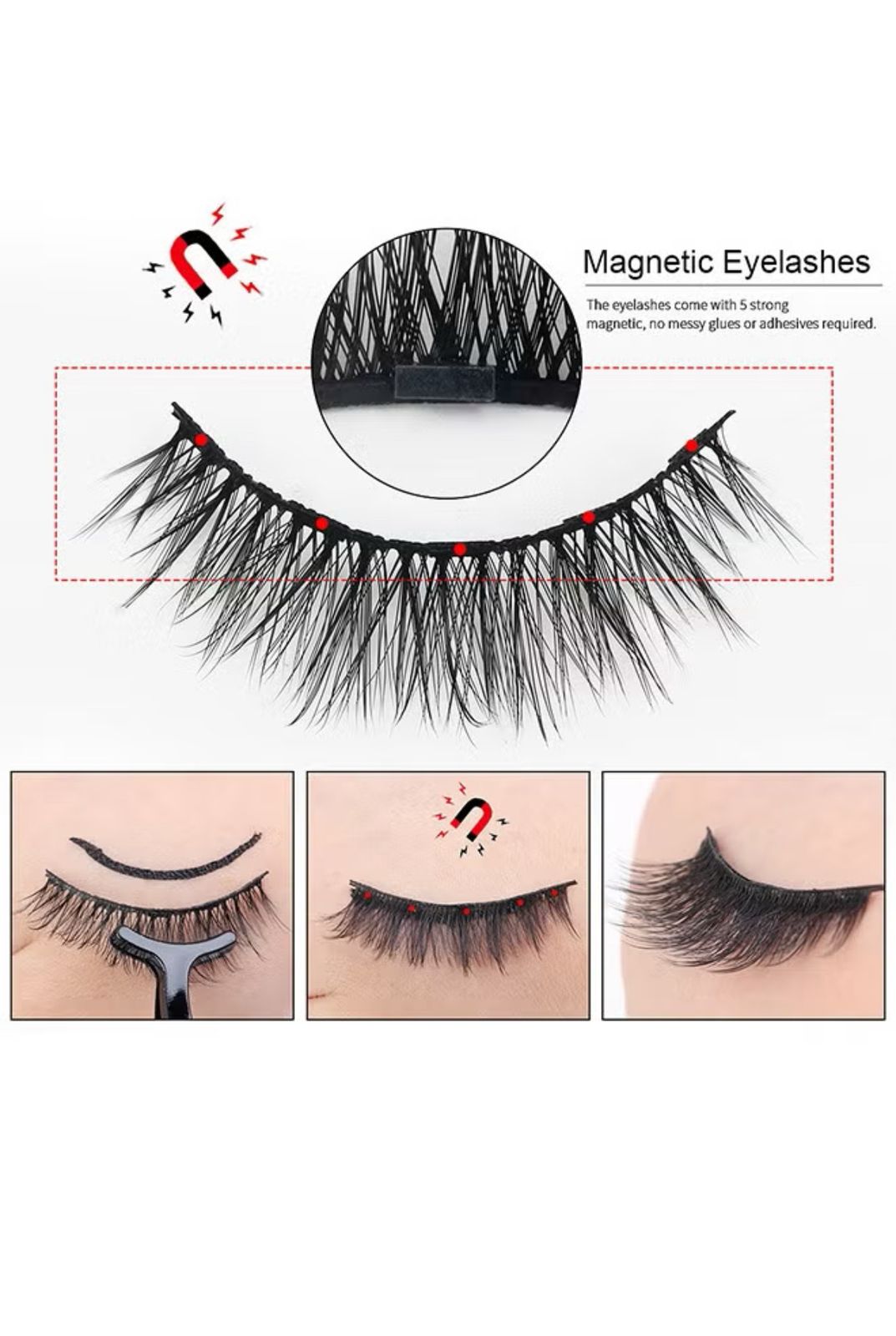 YALLA LASH Magnetic False Eyelashes Kit, 5 Pairs Different Styles 3D Look Magnetic Lashes, No Glue Needed